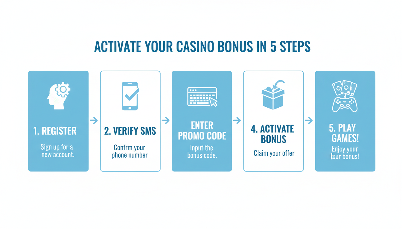 Infografika przedstawiająca kroki aktywacji bonusu w kasynie online